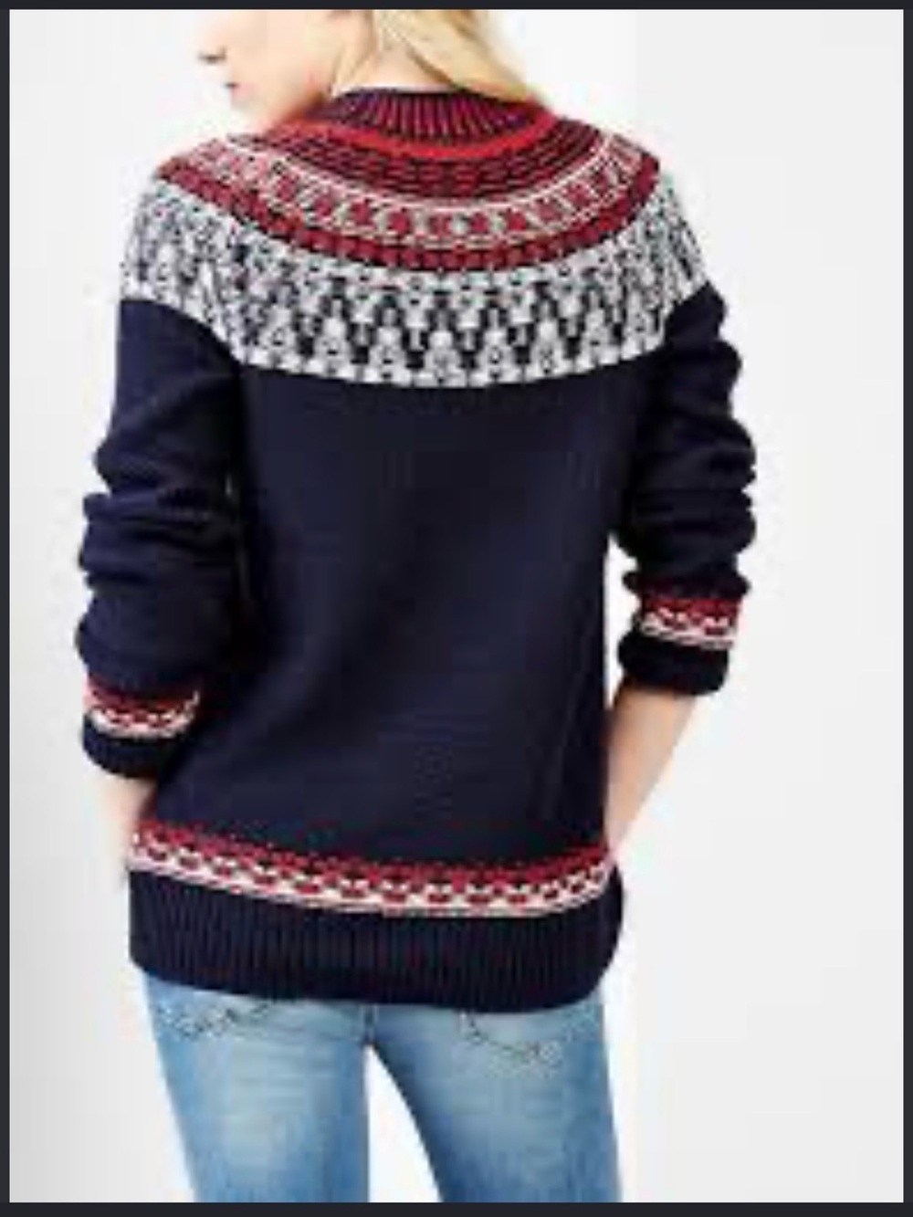 Women’s Gap Navy Fair Isle Yoke Sweater - Navy and Red